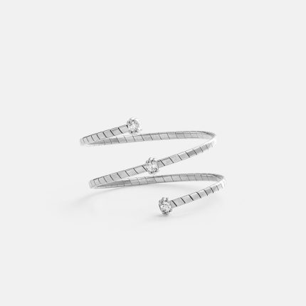 Anello spirale Origini tre diamanti in oro bianco vista frontale