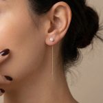 Aeterna: Orecchino catenella pendente perla oro rosa